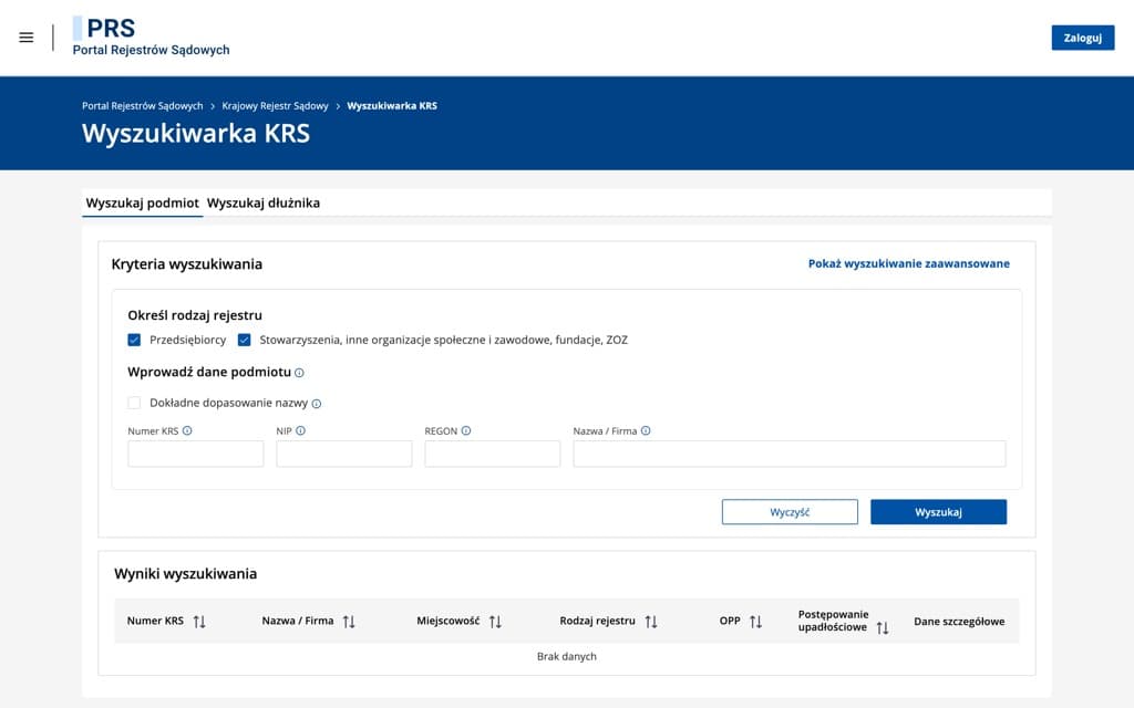 Screenshot krs.ms.gov.pl